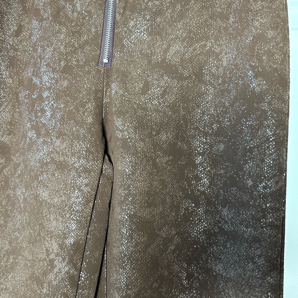 Brown High Waist Shiny Flare Pants - Picture 5 of 9